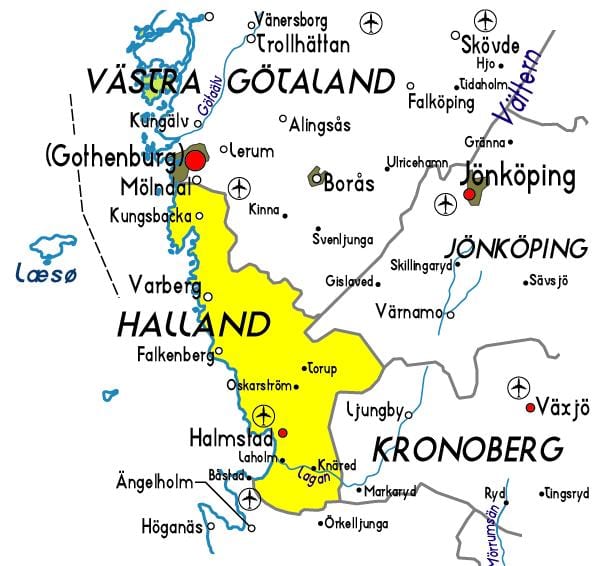 kaart van Halland Zweden
