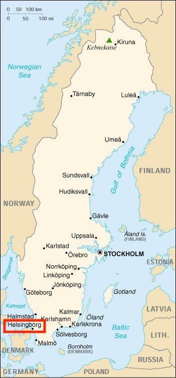 kaart van Helsingborg, Zweden