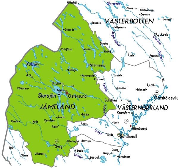 kaart van Jamtland Zweden