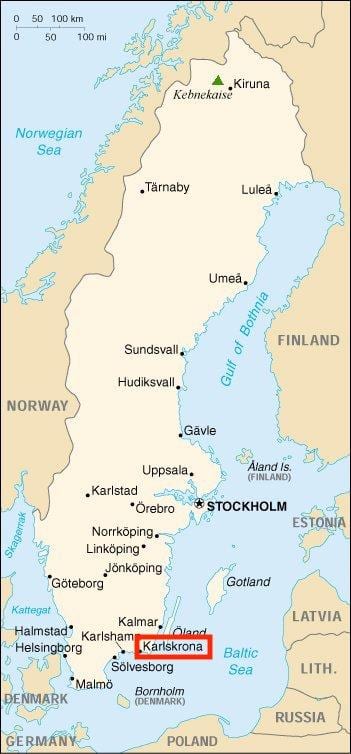 kaart van Karlskrona in Zweden