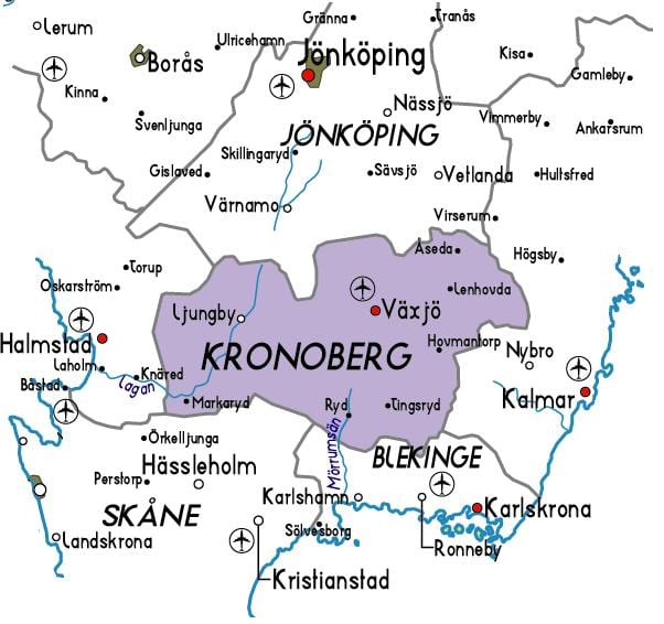kaart van Kronoberg-Zweden