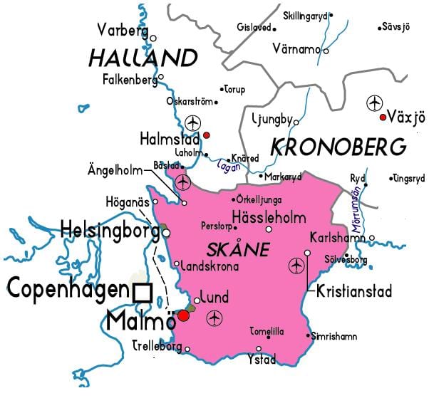kaart van Skåne in Zweden