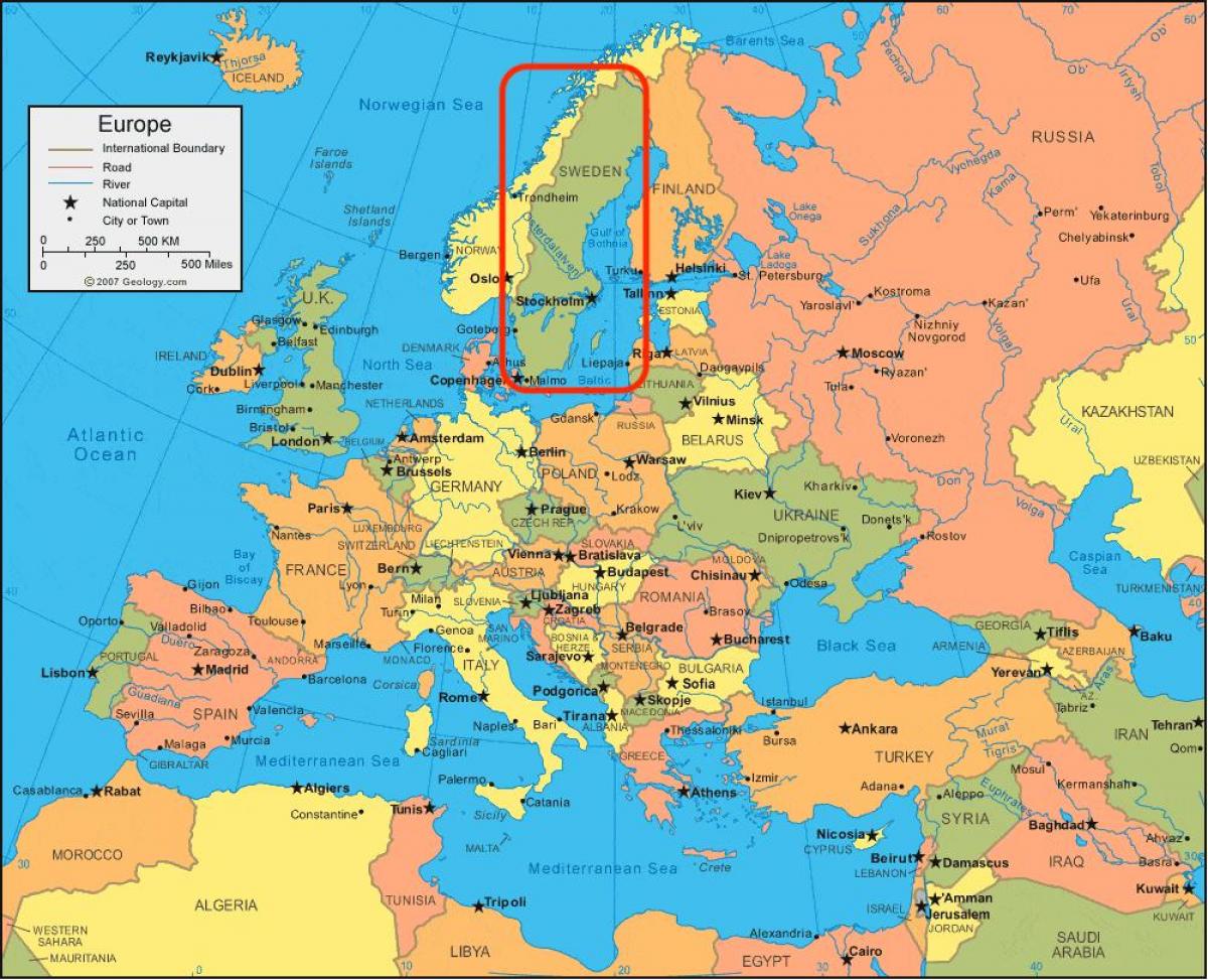kaart van Europa Zweden