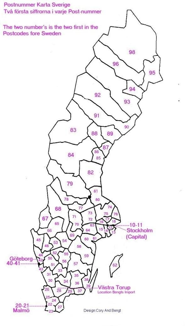 kaart van Zweden postcode