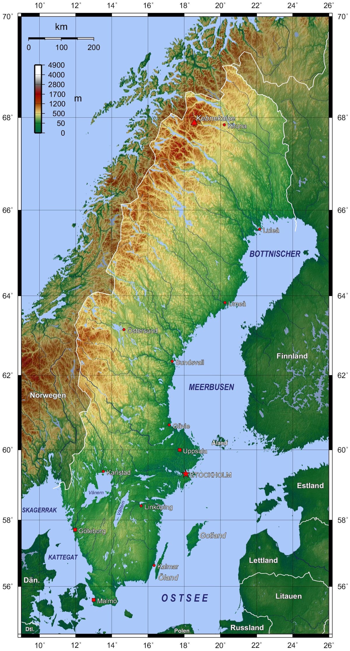 topografische kaart van Zweden