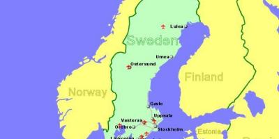 Kaart van luchthavens in Zweden