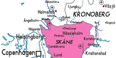Kaart van Skåne in Zweden