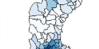 Kaart van Zweden regen